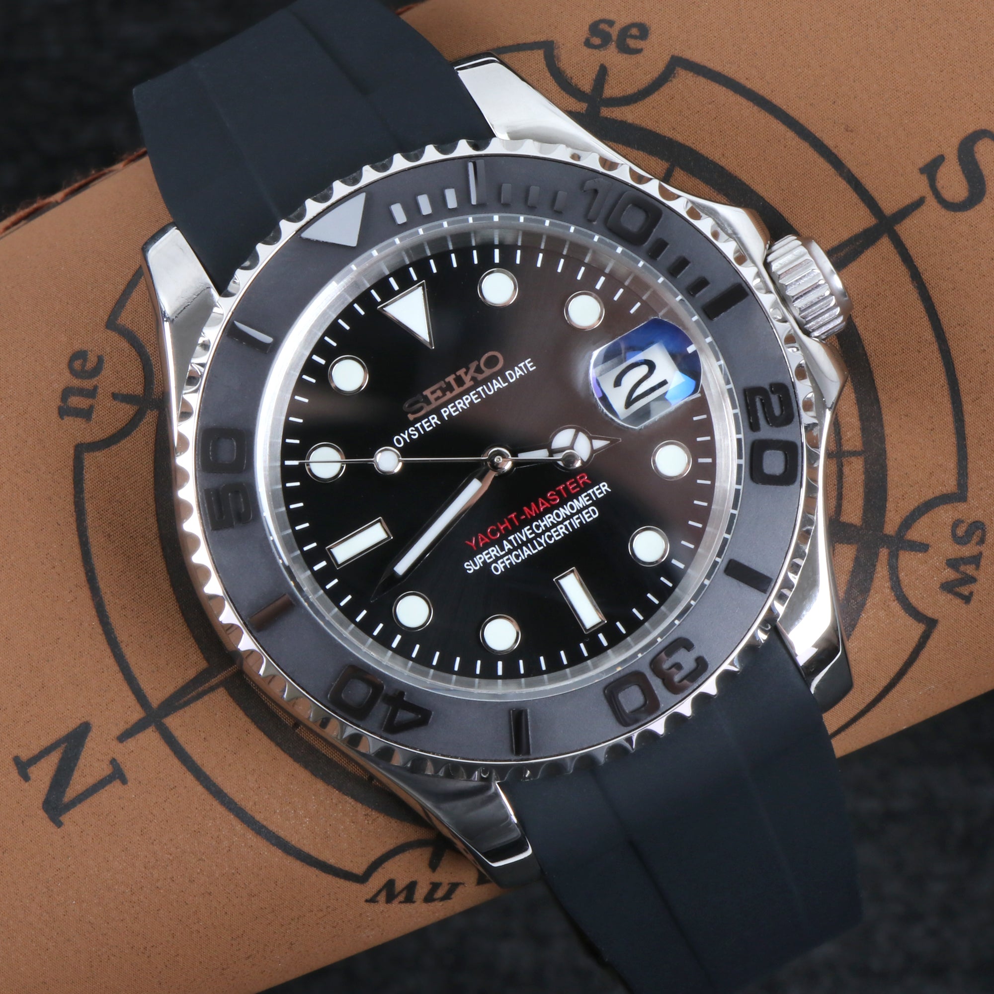 Custom Full Black Yacht Automatic Mod Watch