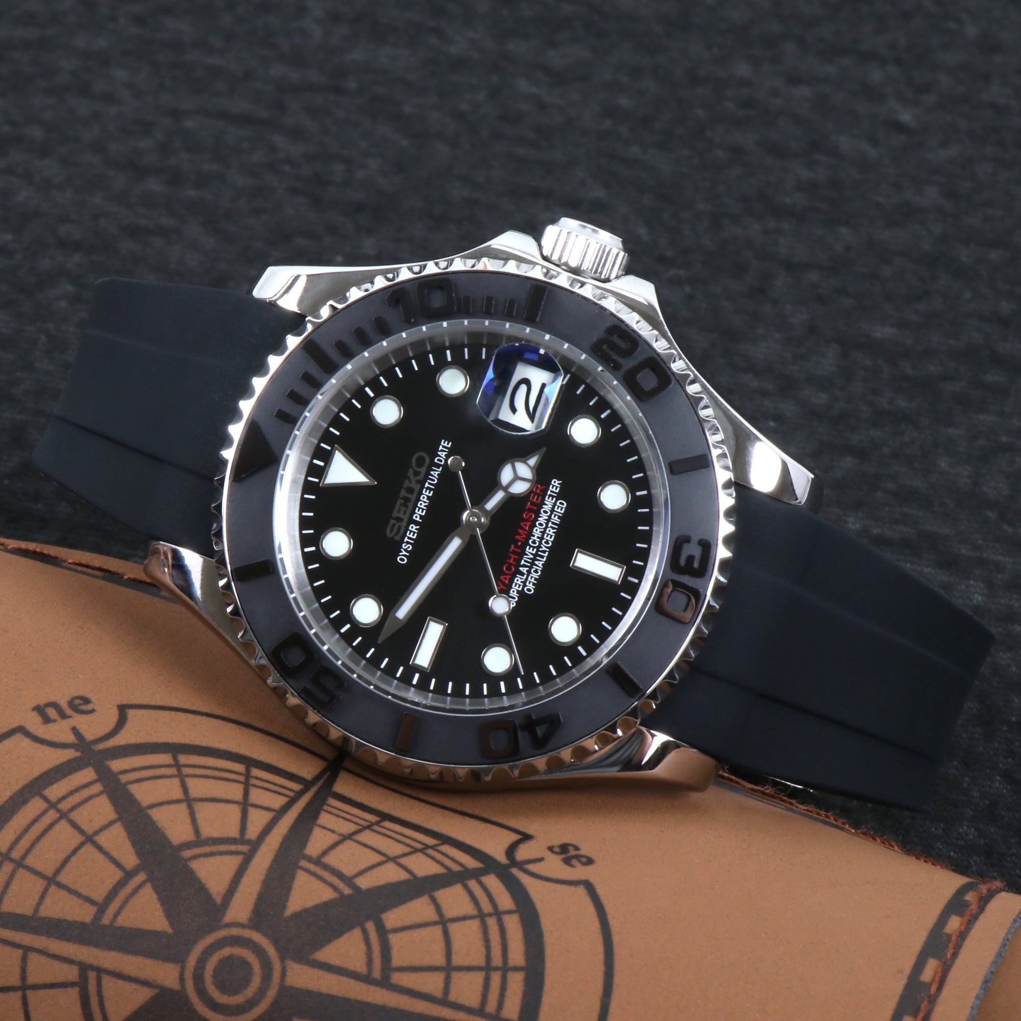 Custom Full Black Yacht Automatic Mod Watch
