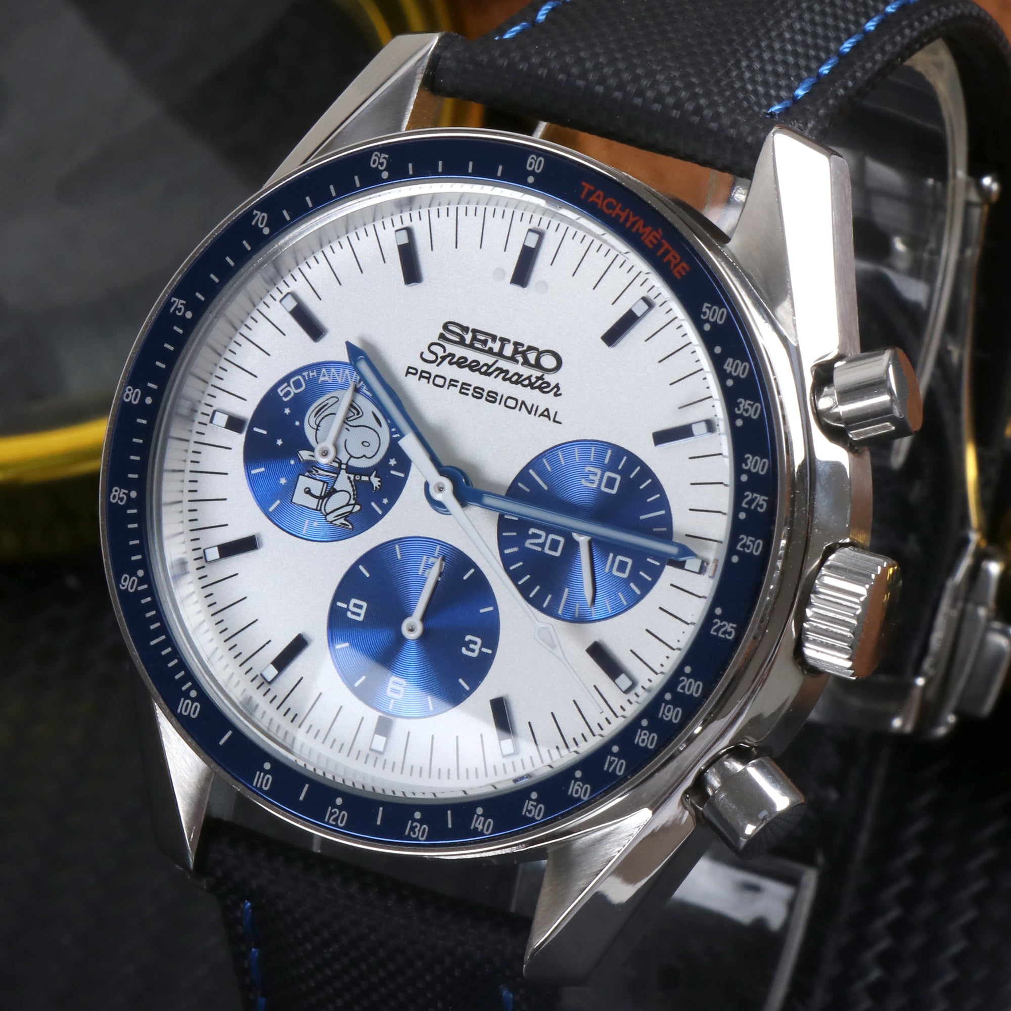 Custom Seiko Mod Blue Snoopy Speed Watch