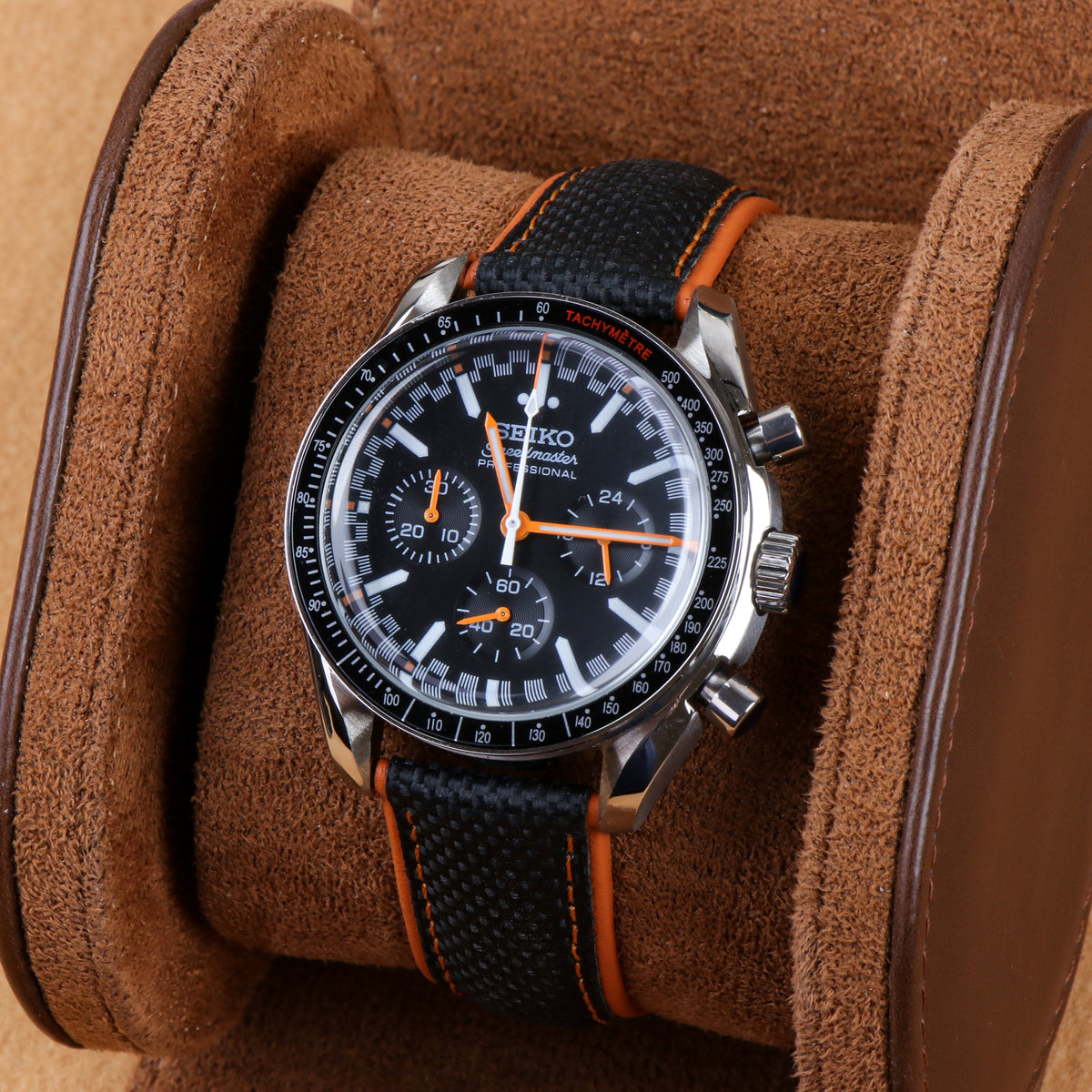 Custom Seiko Black Orange Chronograph Mod Watch