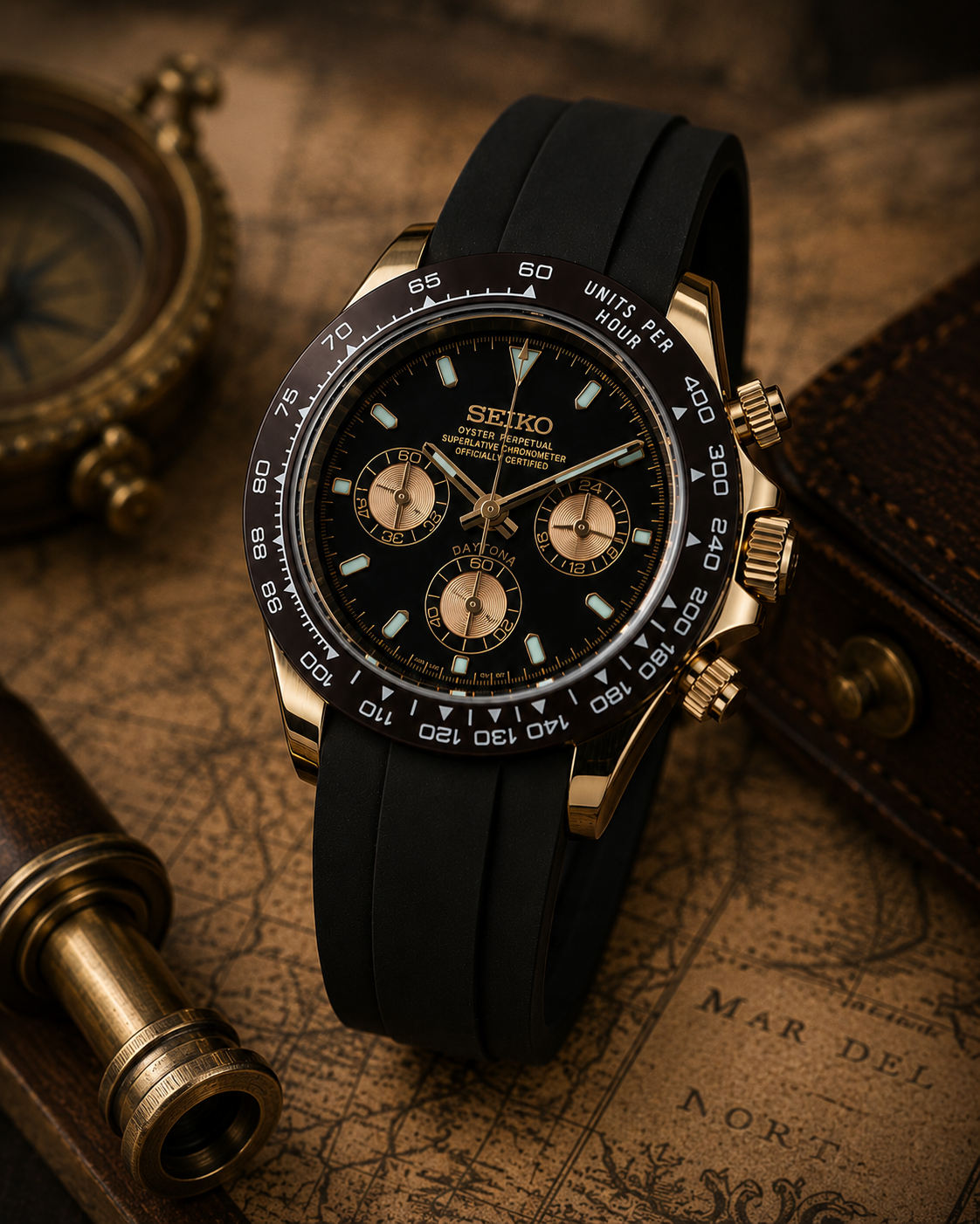 Custom Seiko Choco Black Racing Chronograph Mod Watch
