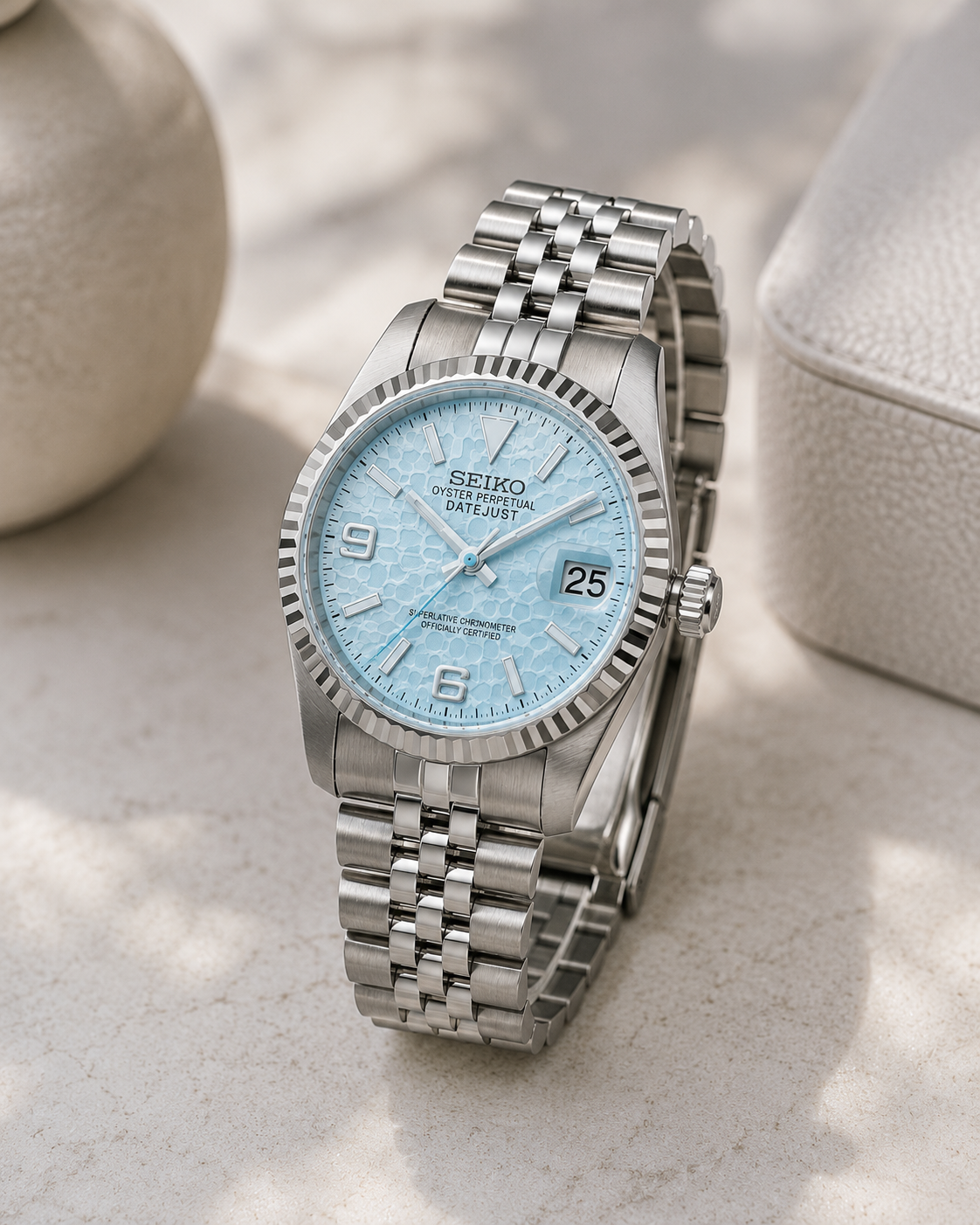 Custom Seiko Classic Ice Blue Speed Mod Watch