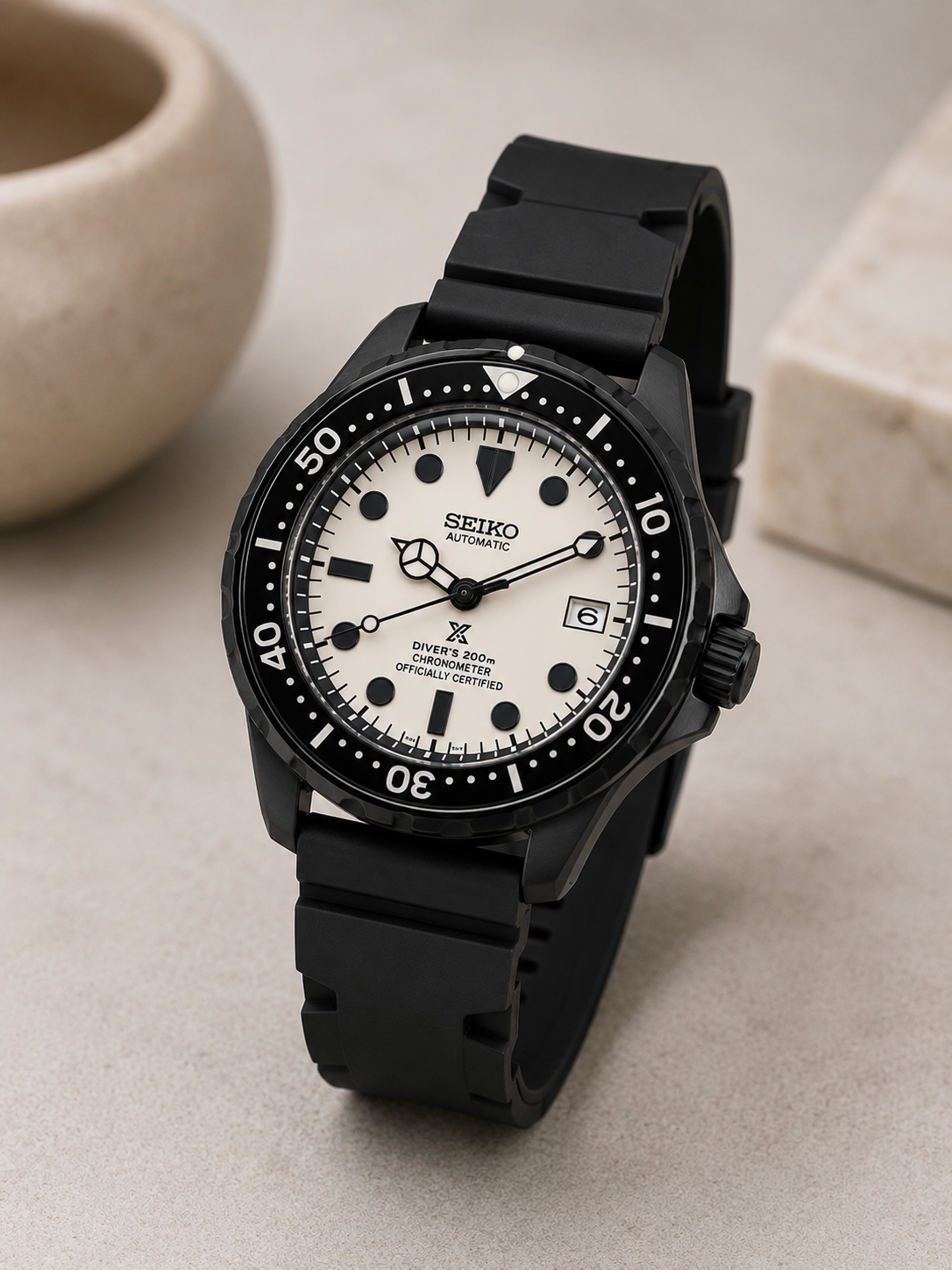 Custom Seiko Big Black Diver 45mm Automatic Mod Watch