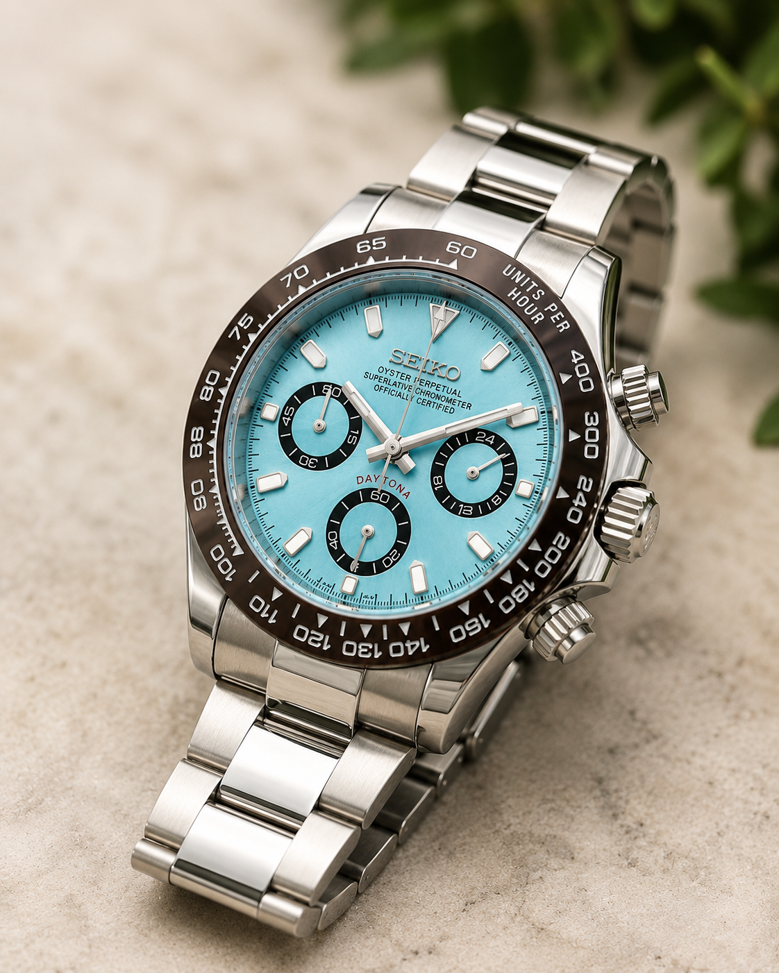Custom Seiko Ice Blue Racing Chronograph Speed Mod Watch