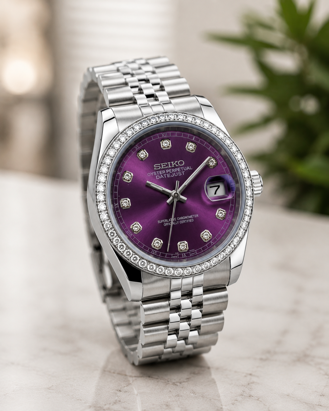 Custom Seiko Classic Diamond Purple Speed Mod Watch