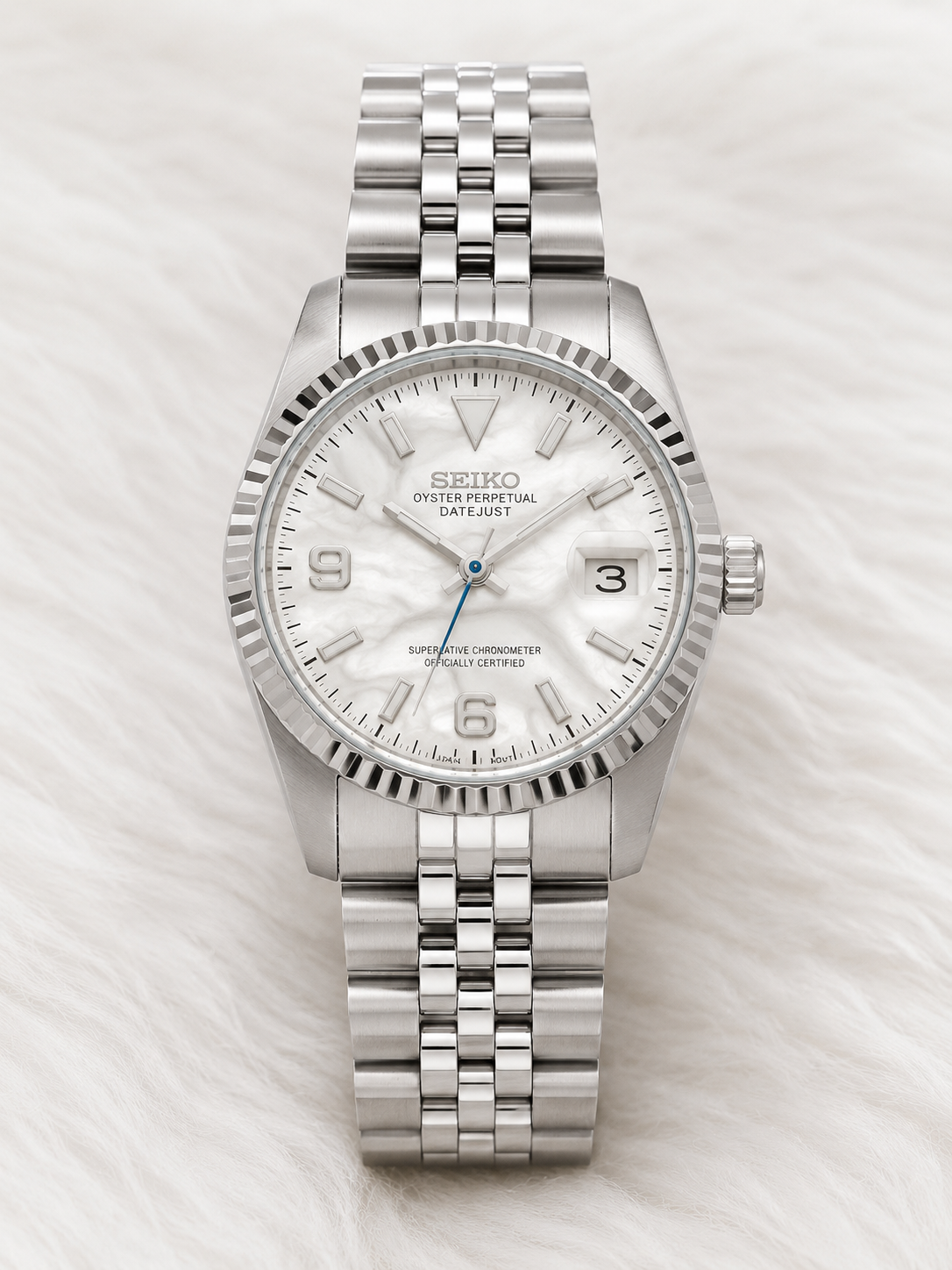 Custom Seiko Classic White Pearl Speed Mod Watch