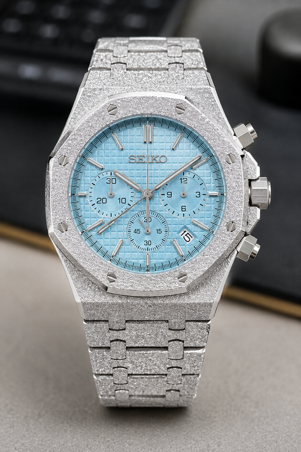 Custom Seiko Frosted Ice Blue Racing Chronograph Mod Watch