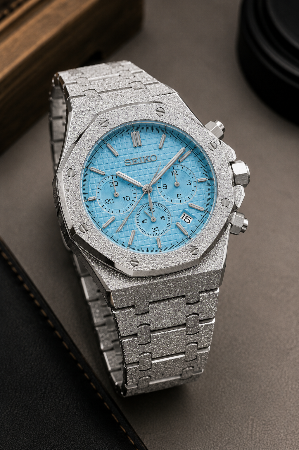Custom Seiko Frosted Ice Blue Racing Chronograph Mod Watch