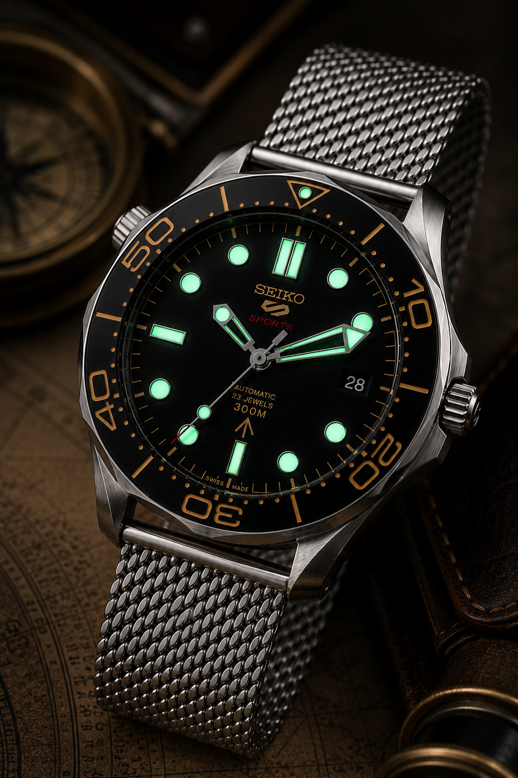 Custom Seiko JB Silver Date Display Racing Automatic Mod Watch