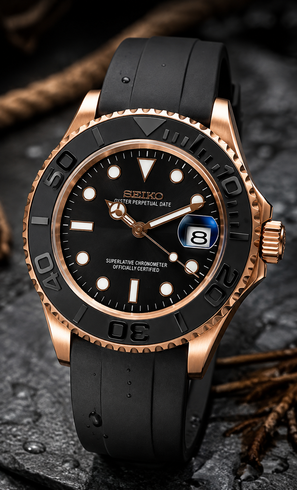 Custom Seiko Rose Gold Black Racing Automatic Mod Watch