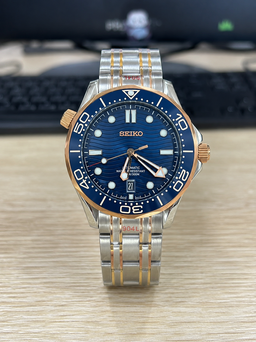 Custom Seiko Blue Ocean Rose Gold Racing Automatic Mod Watch