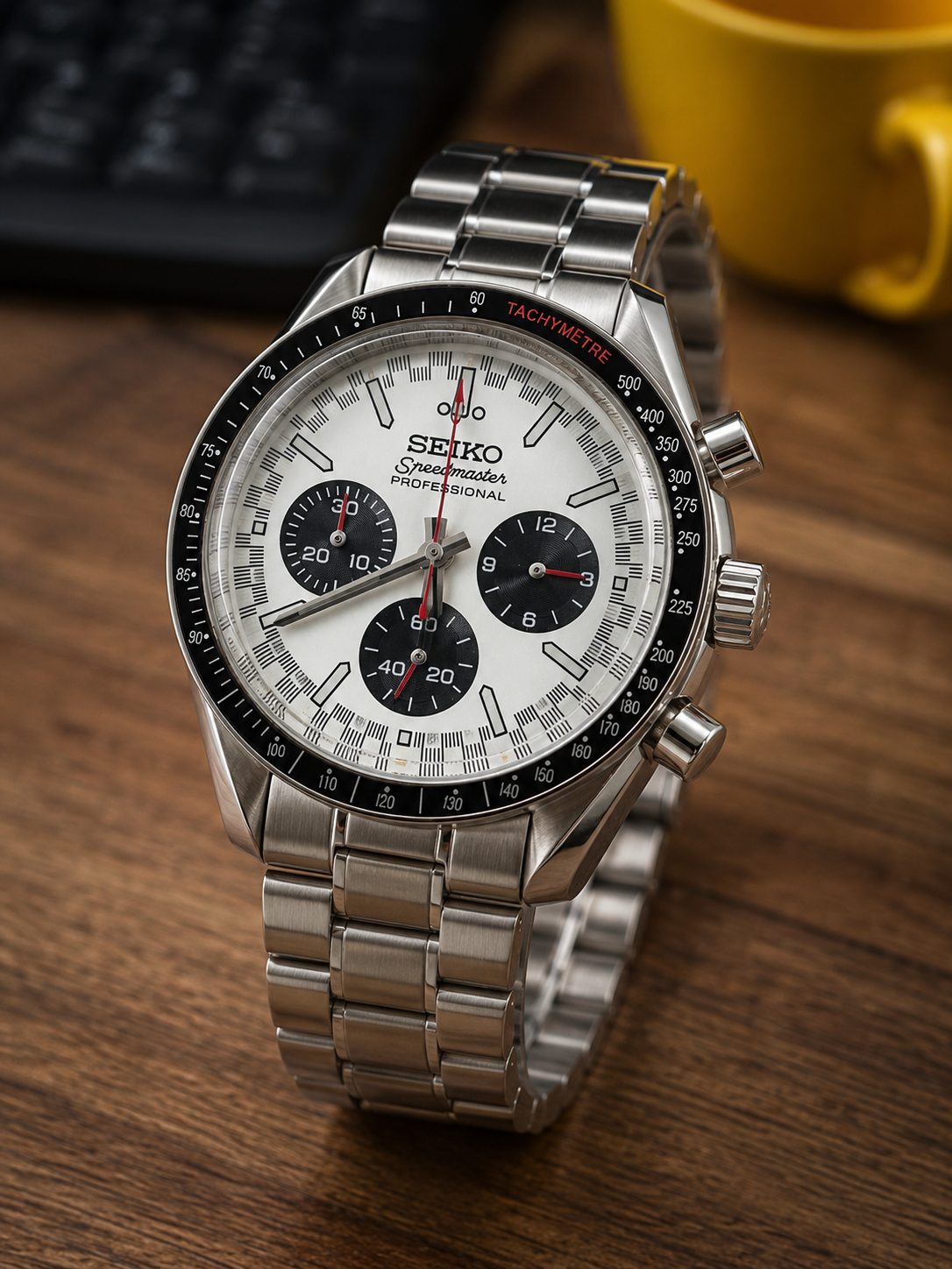 Custom Seiko Mod Speed Silver Panda Textured Watch