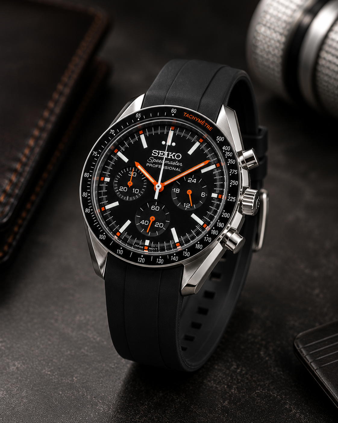 Custom Seiko Mod Speed Black Orange Watch