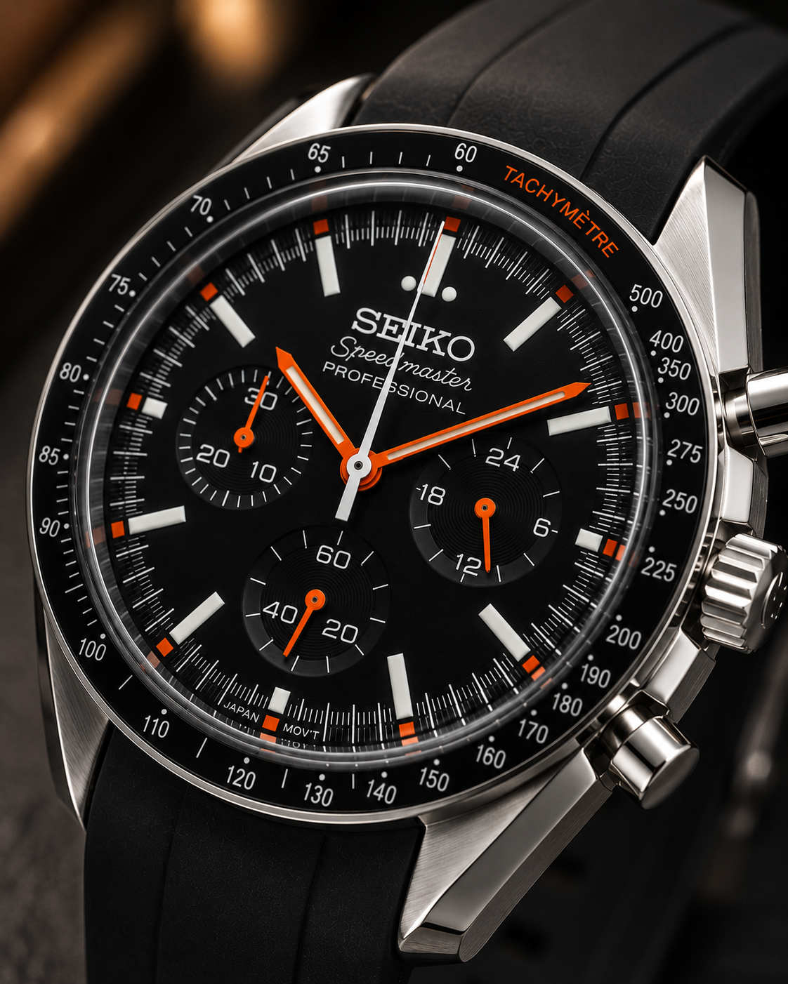 Custom Seiko Mod Speed Black Orange Watch