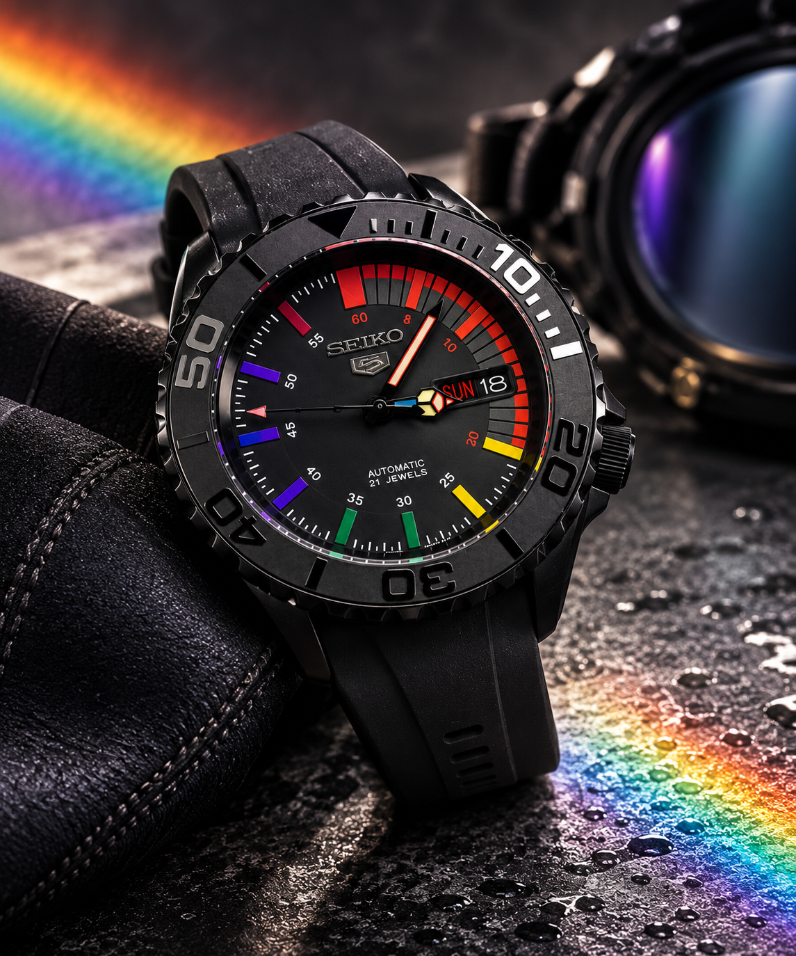 Custom Seiko Mod Speed Rainbow Black Watch