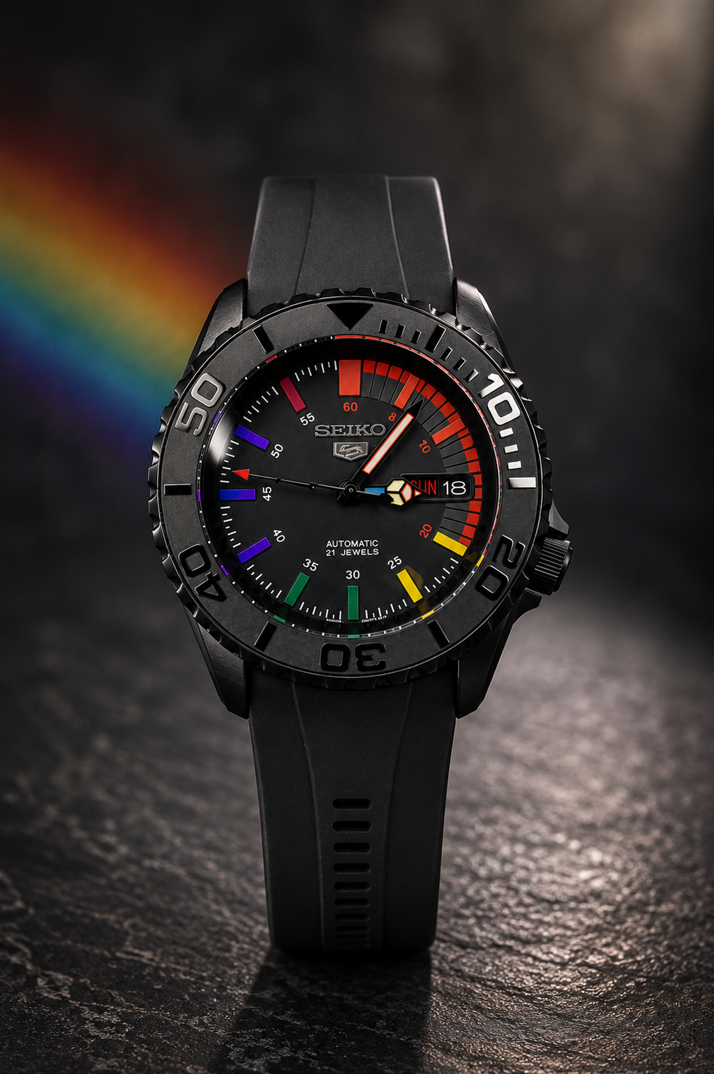 Custom Seiko Mod Speed Rainbow Black Watch