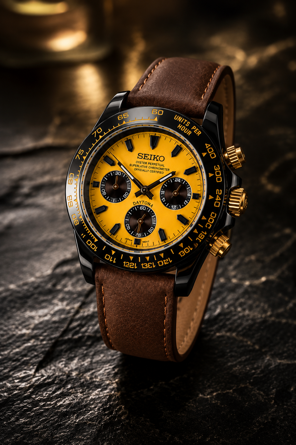 Custom Seitona Yellow Brown Racing Speed Mod Watch
