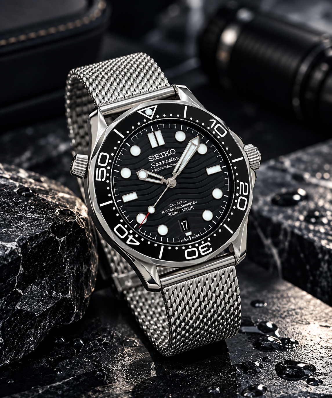 Custom Seiko JB Black Wave Date Racing Automatic Mod Watch