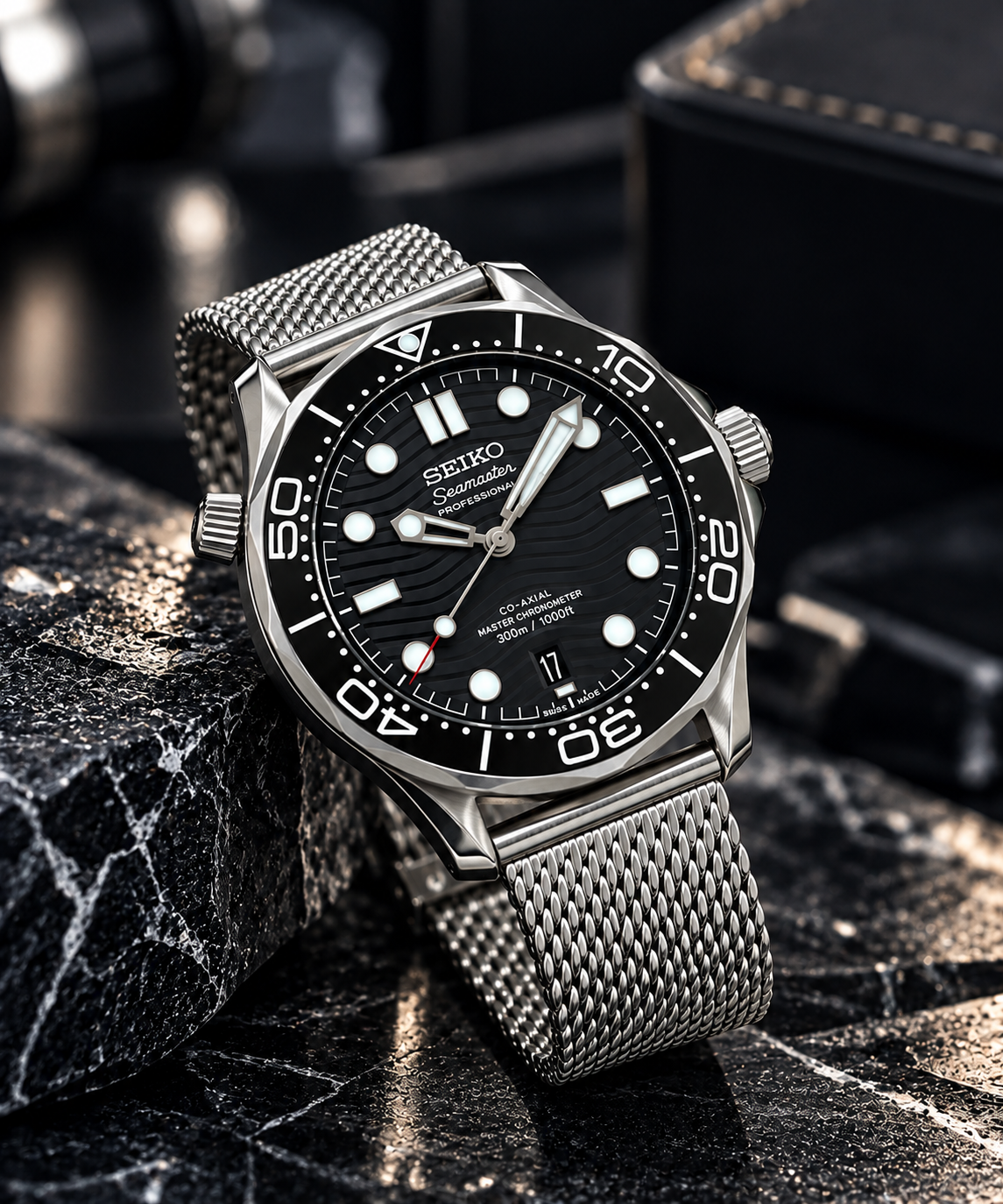 Custom Seiko JB Black Wave Date Racing Automatic Mod Watch