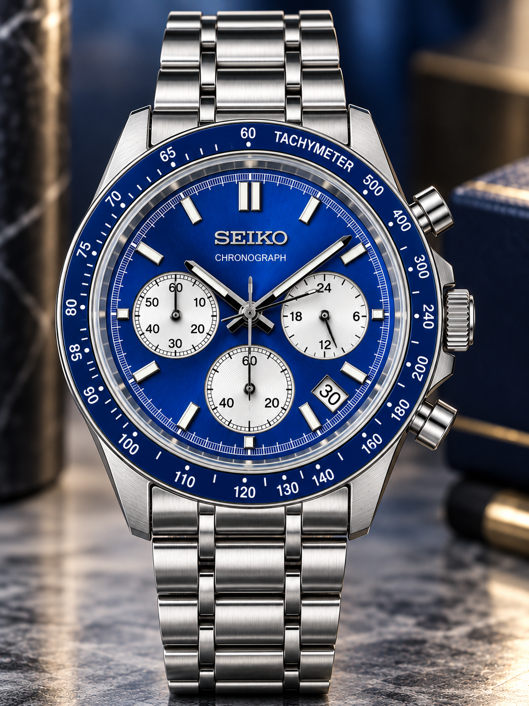 Custom Seiko Blue Panda Racing Tuna Chronograph Mod Watch