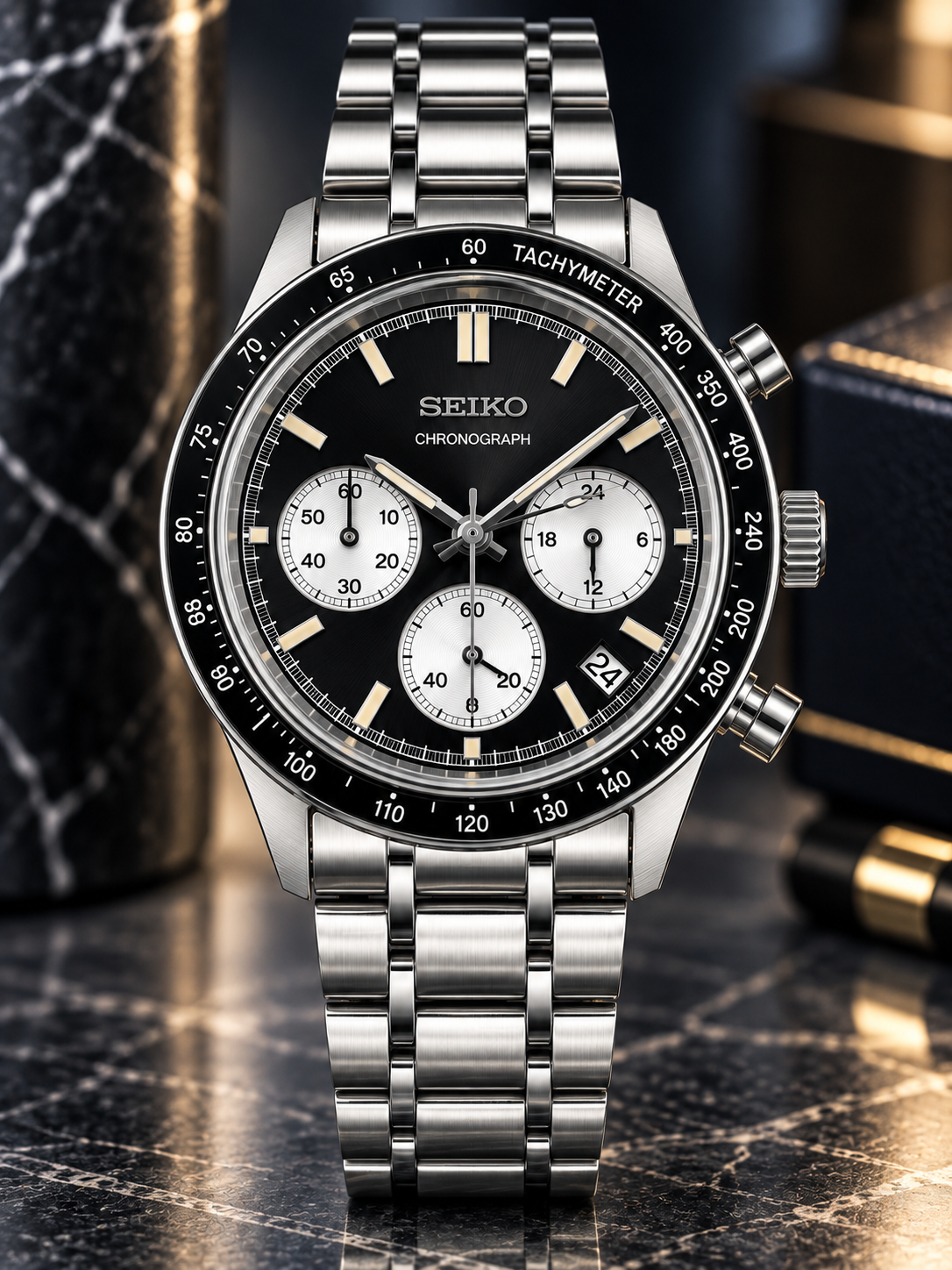 Custom Seiko Black Panda Racing Tuna Chronograph Mod Watch