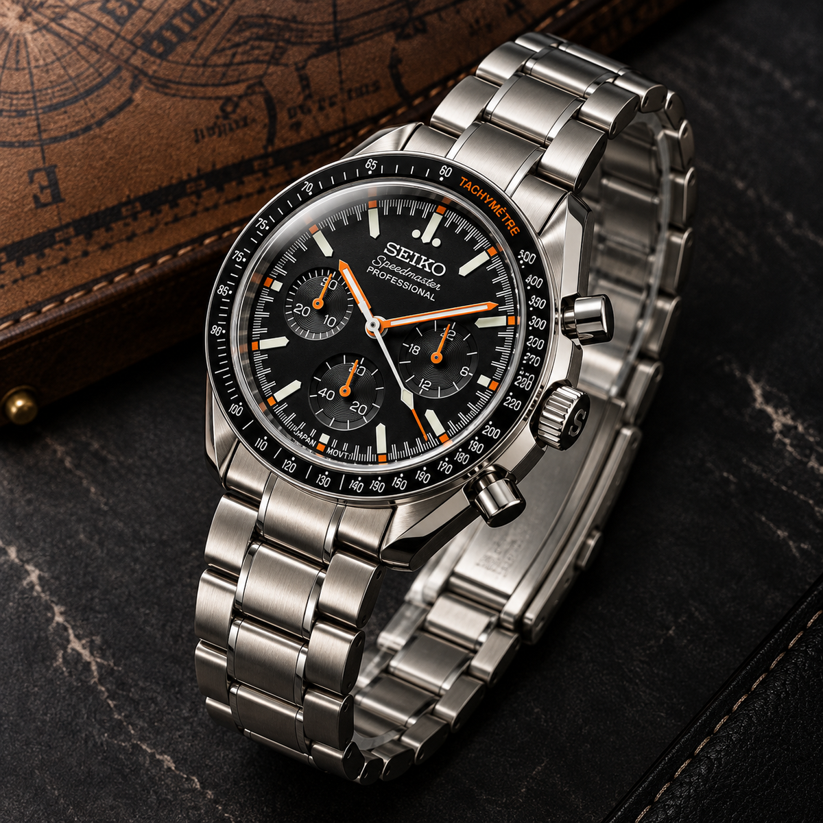 Custom Seiko Silver Orange Speed Racing Chronograph Mod Watch