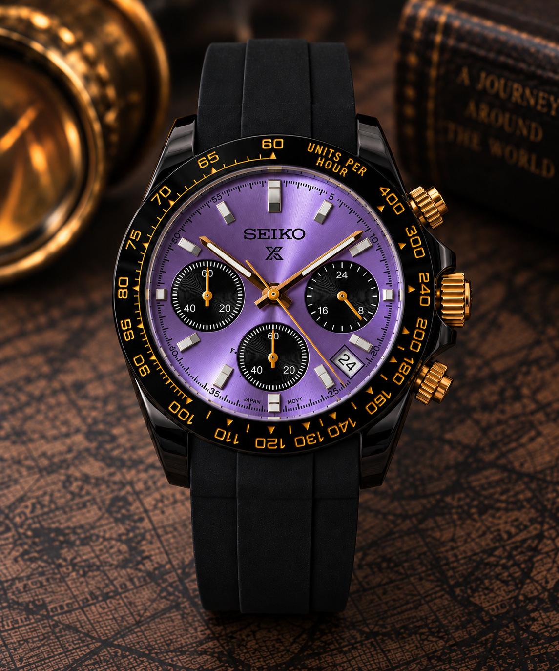 Custom Seiko Purple Racing Chronograph Date Display Mod Watch