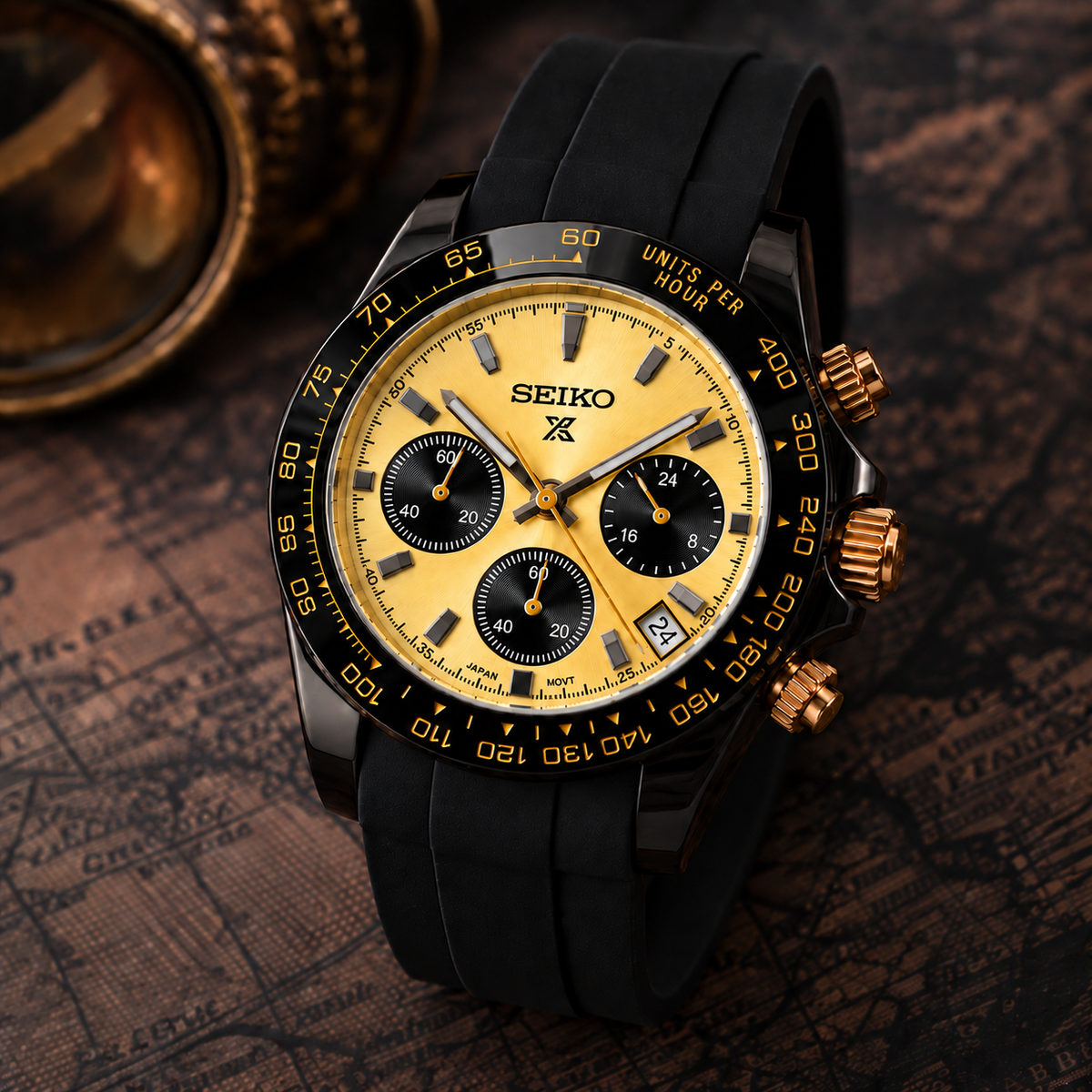 Custom Seiko Champagne Racing Chronograph Date Display Mod Watch