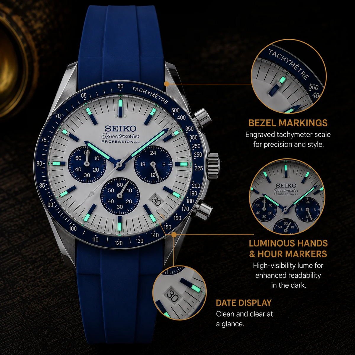 Custom Seiko Blue Racing Chronograph Mod Watch