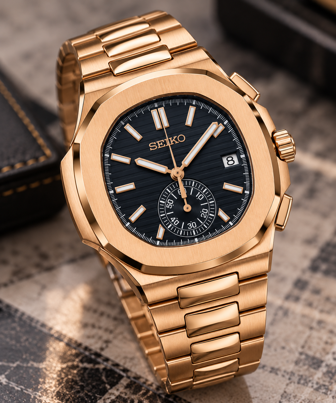 Custom Seiko Gold Naut Chronograph Mod Watch