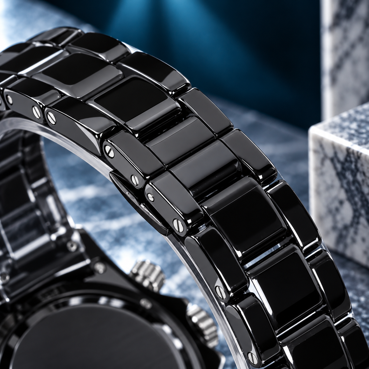 Custom Seiko Gloss Black & White Ceramic Chronograph Mod Watch