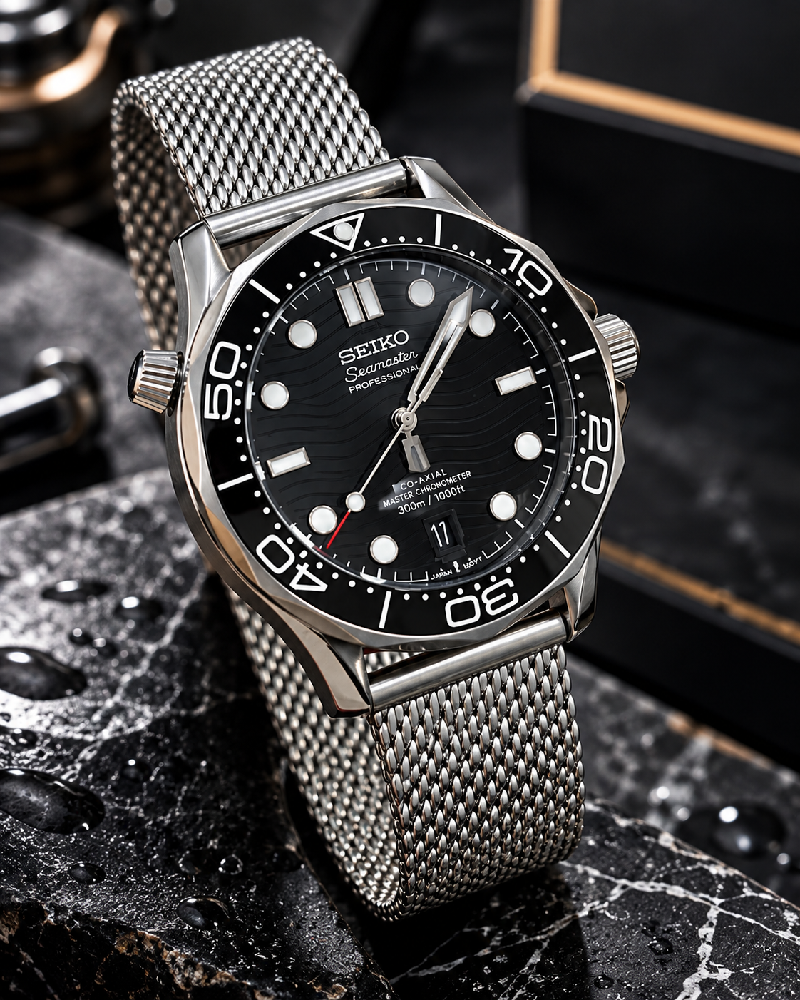 Custom Seiko JB Black Wave Date Racing Automatic Mod Watch