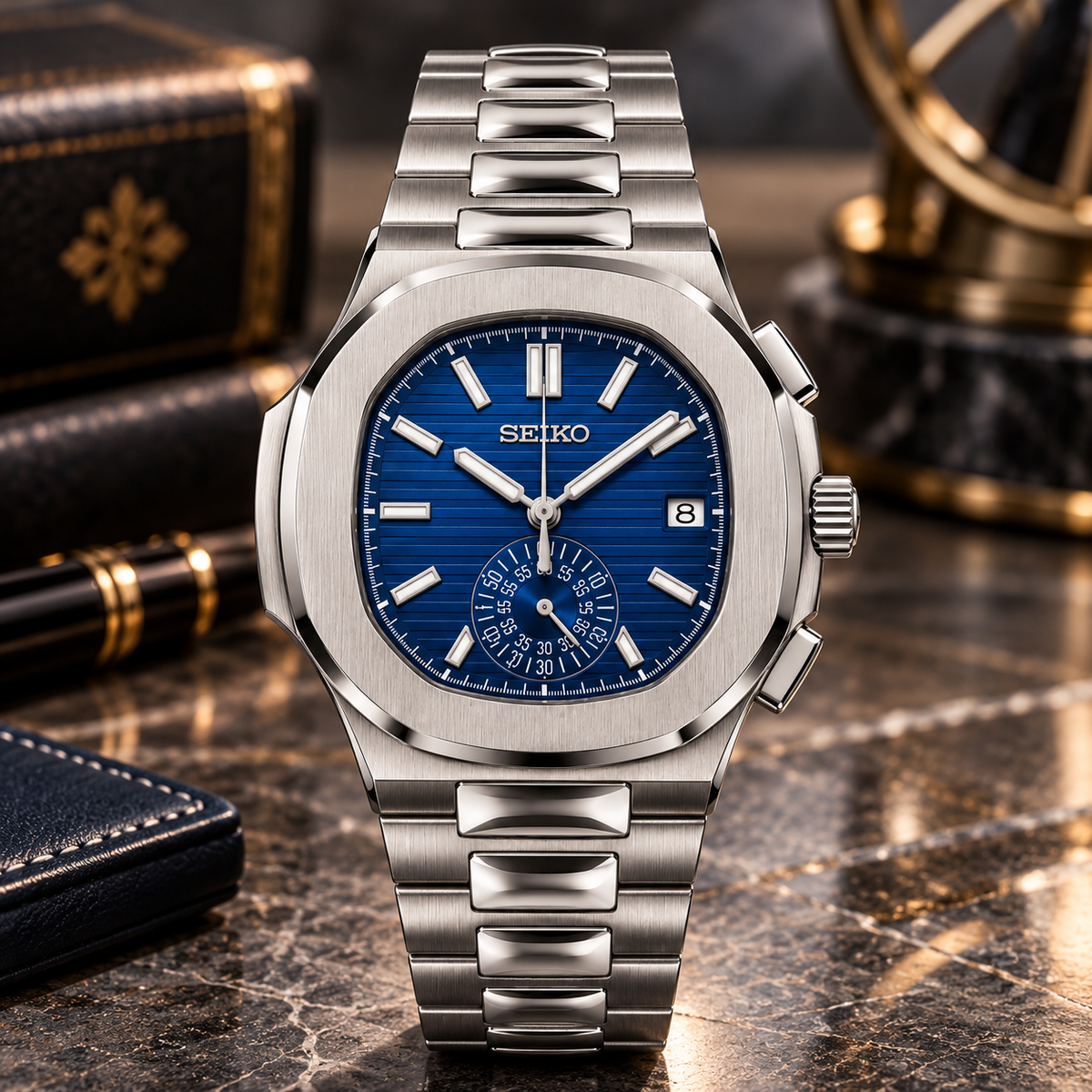 Custom Seiko Silver Naut Chronograph Mod Watch