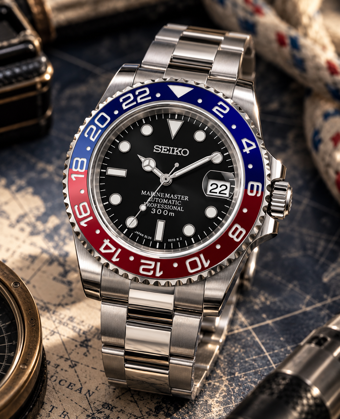 Custom Seiko MilSub Vintage Pepsi Benz Date Mod Watch