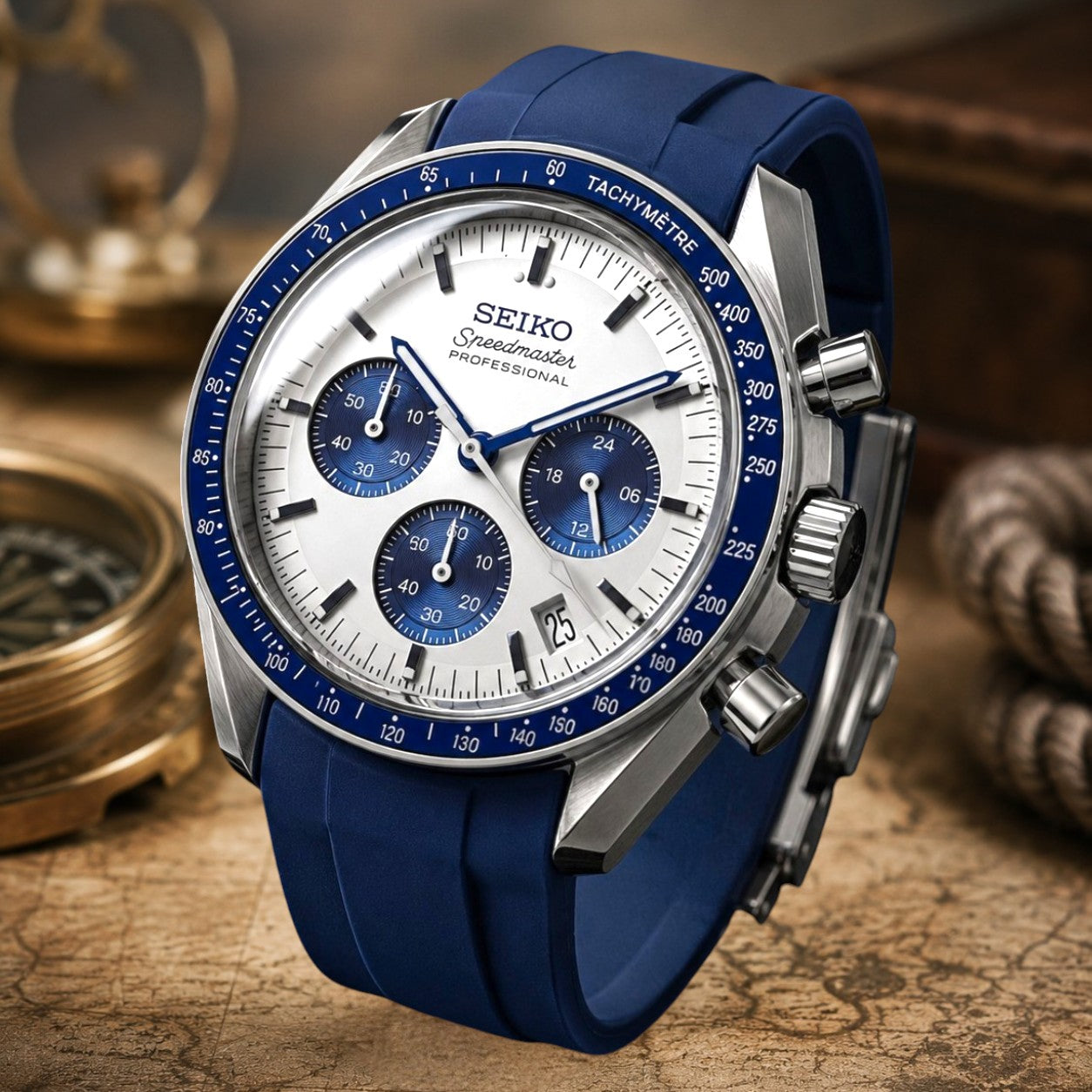Custom Seiko Blue Racing Chronograph Mod Watch
