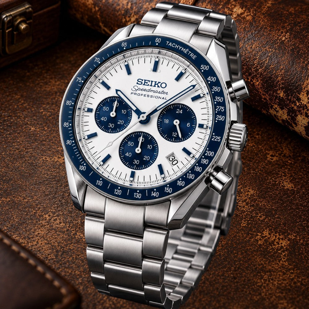 Custom Seiko Blue Racing Chronograph Speed Mod Watch
