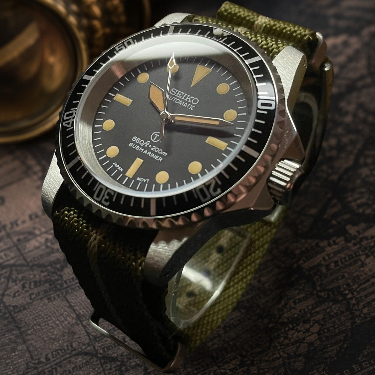 Custom Seiko Green Milsub Racing Automatic Mod Watch