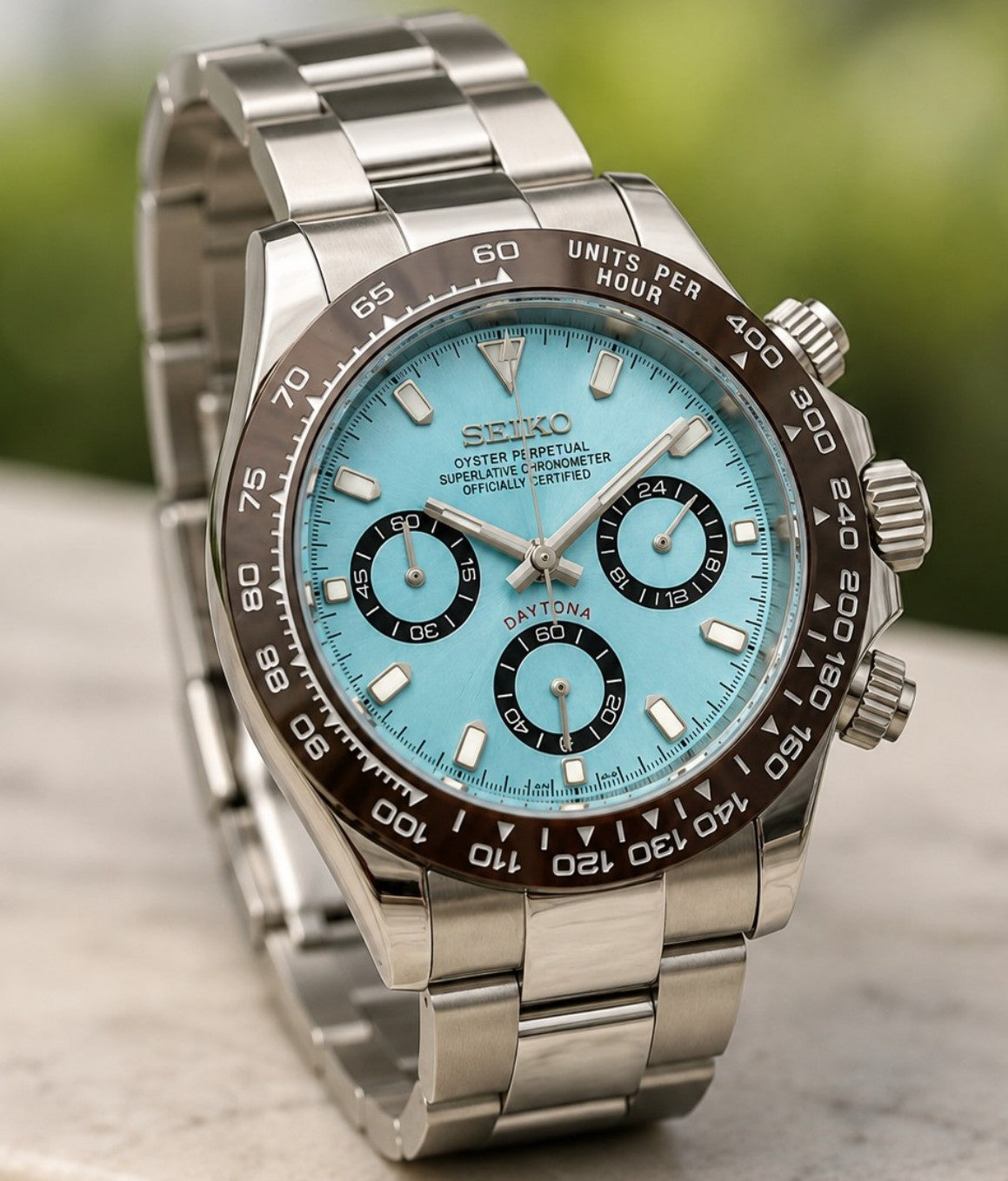 Custom Seiko Ice Blue Racing Chronograph Speed Mod Watch