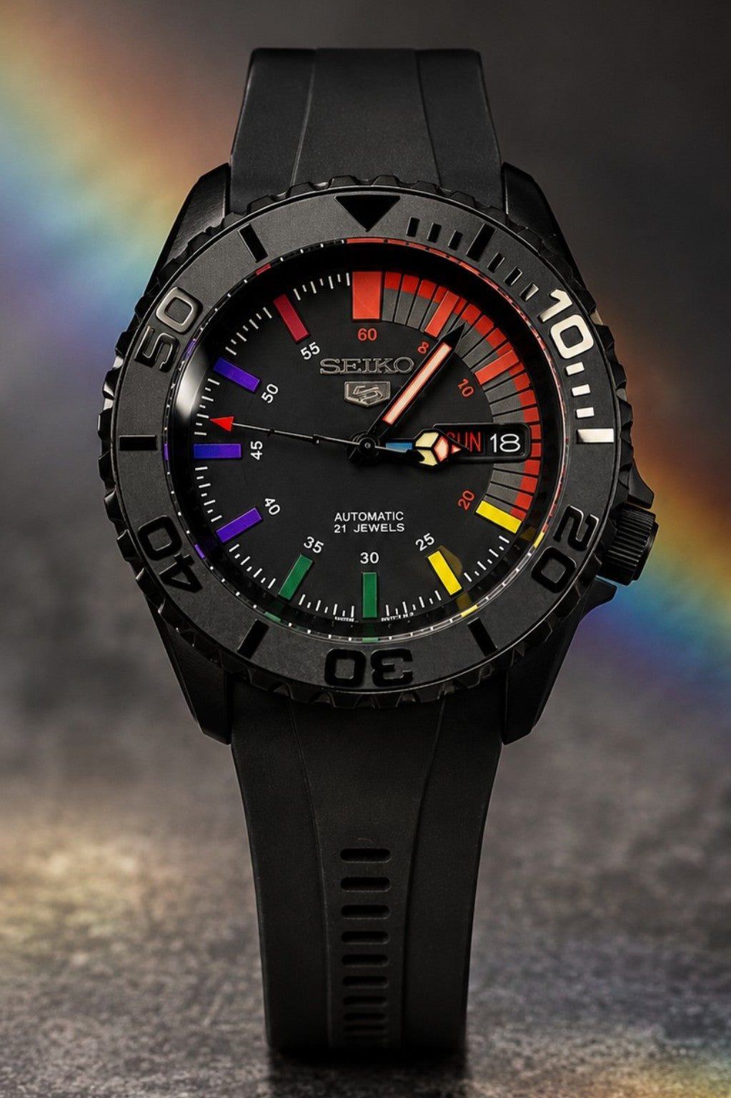 Custom Seiko Black Rainbow Racing Automatic Mod Watch