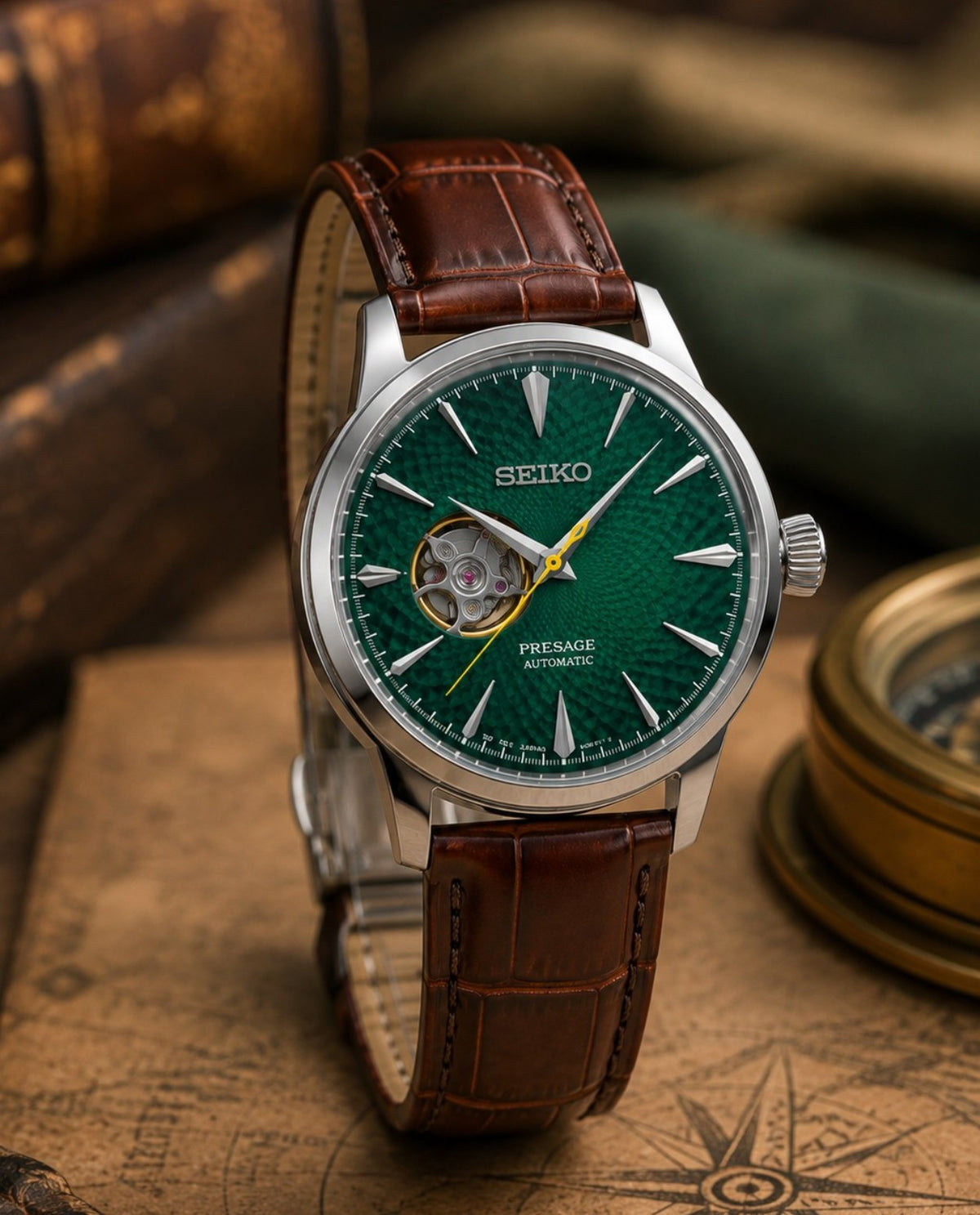 Custom Seiko Emerald Green Cocktail Open Heart Skeleton Automatic Mod Watch