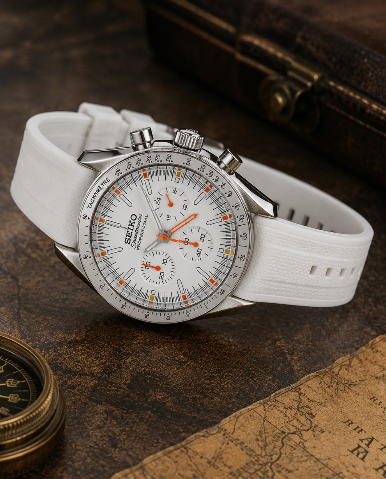 Custom Seiko White Racing Chronograph Mod Watch