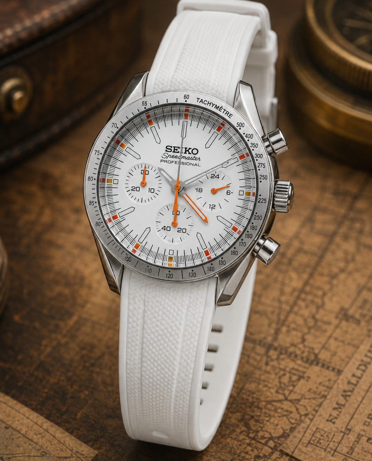 Custom Seiko White Racing Chronograph Mod Watch