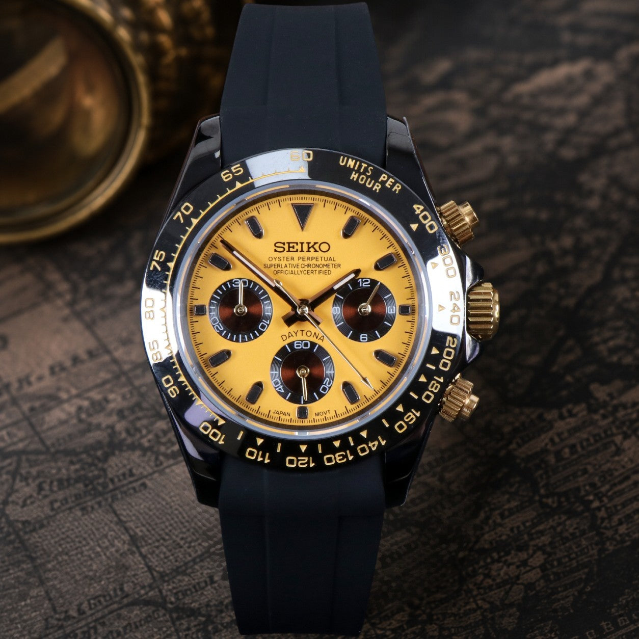 Custom Seiko Yellow Racing Chronograph Mod Watch