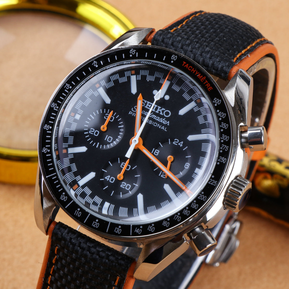 Custom Seiko Black Orange Chronograph Mod Watch