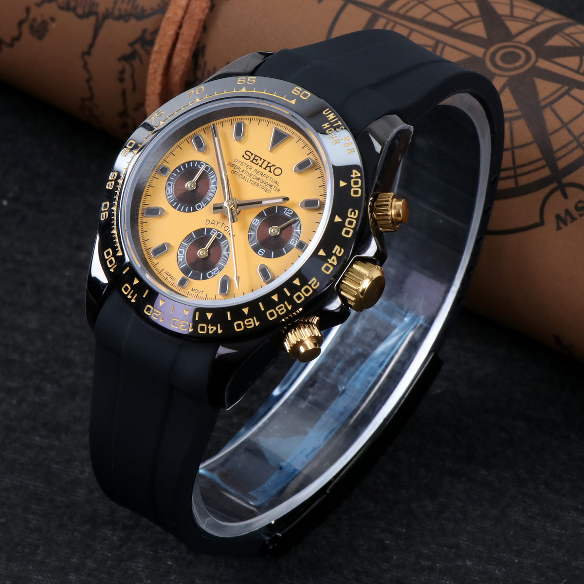 Custom Seiko Yellow Racing Speed Chronograph Mod Watch