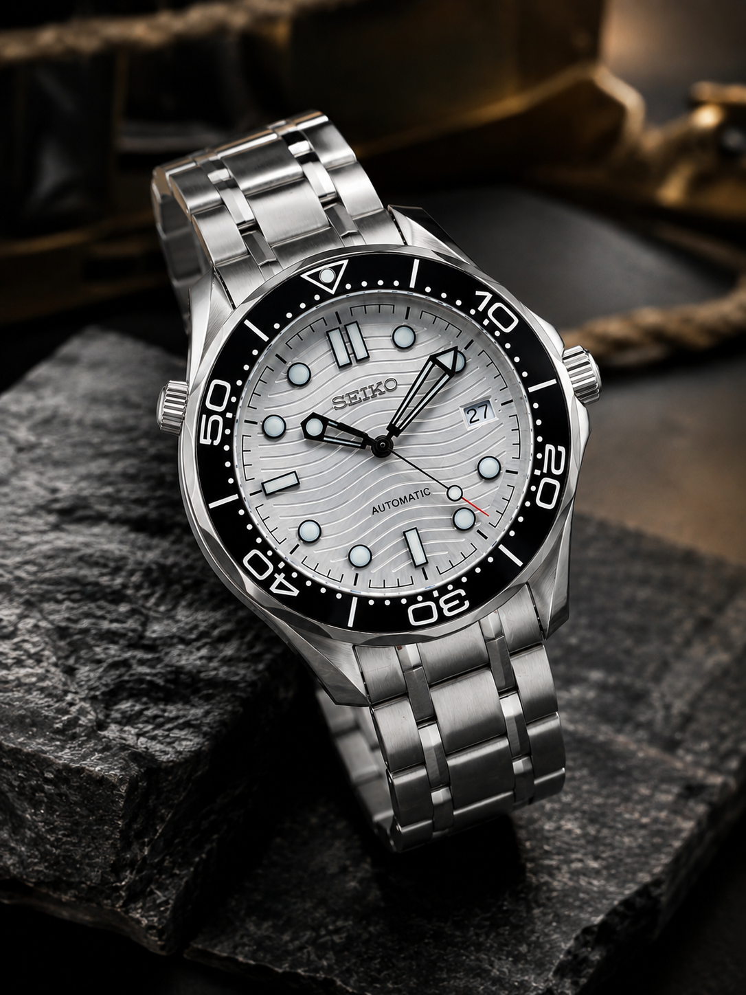 Custom Seiko White Sea Racing Automatic Mod Watch