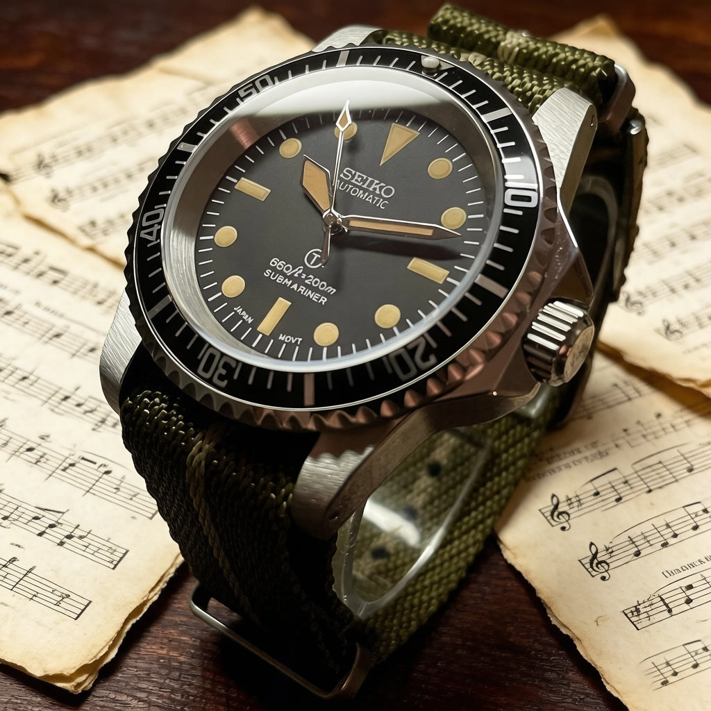 Custom Seiko Green Milsub Racing Automatic Mod Watch