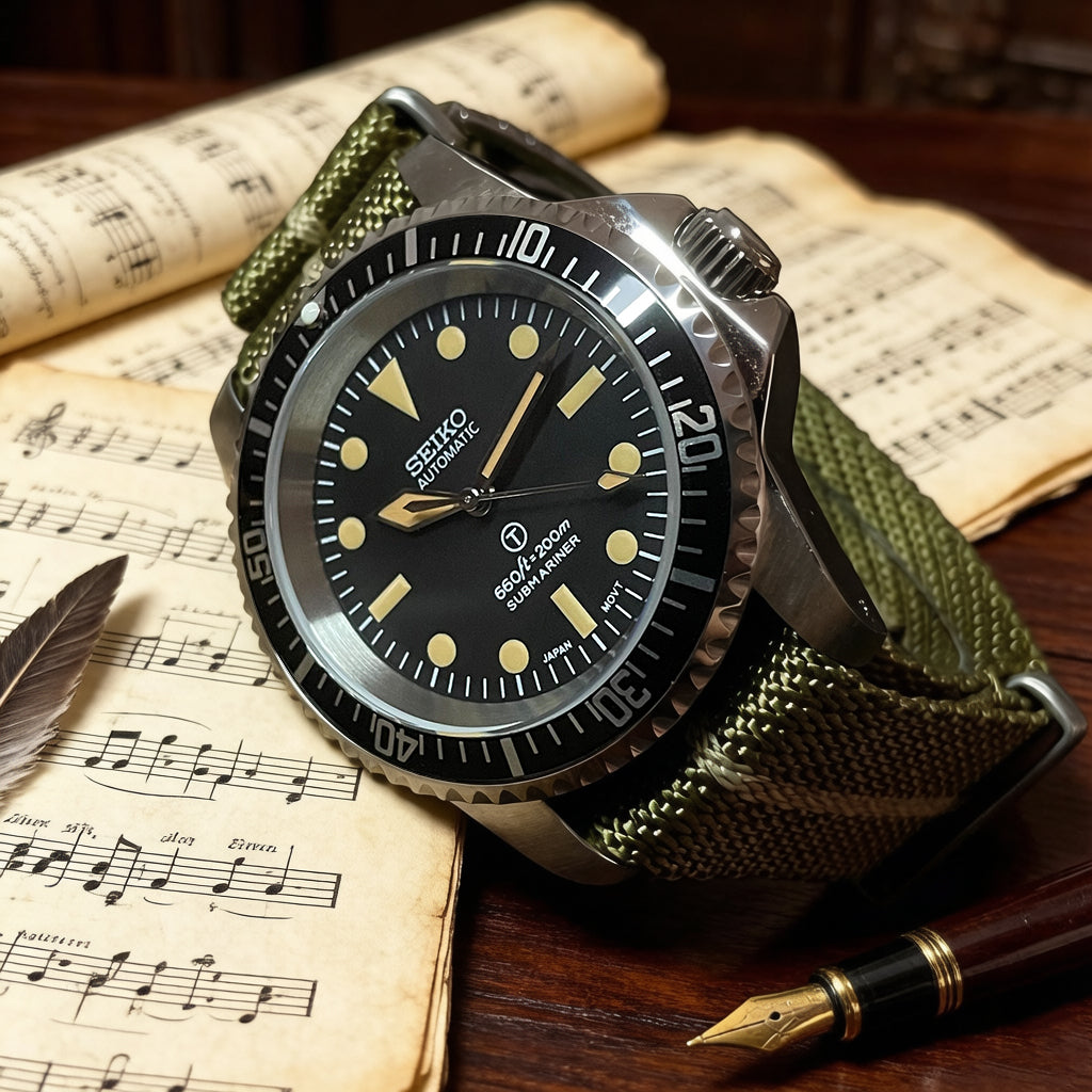 Custom Seiko Green Milsub Racing Automatic Mod Watch