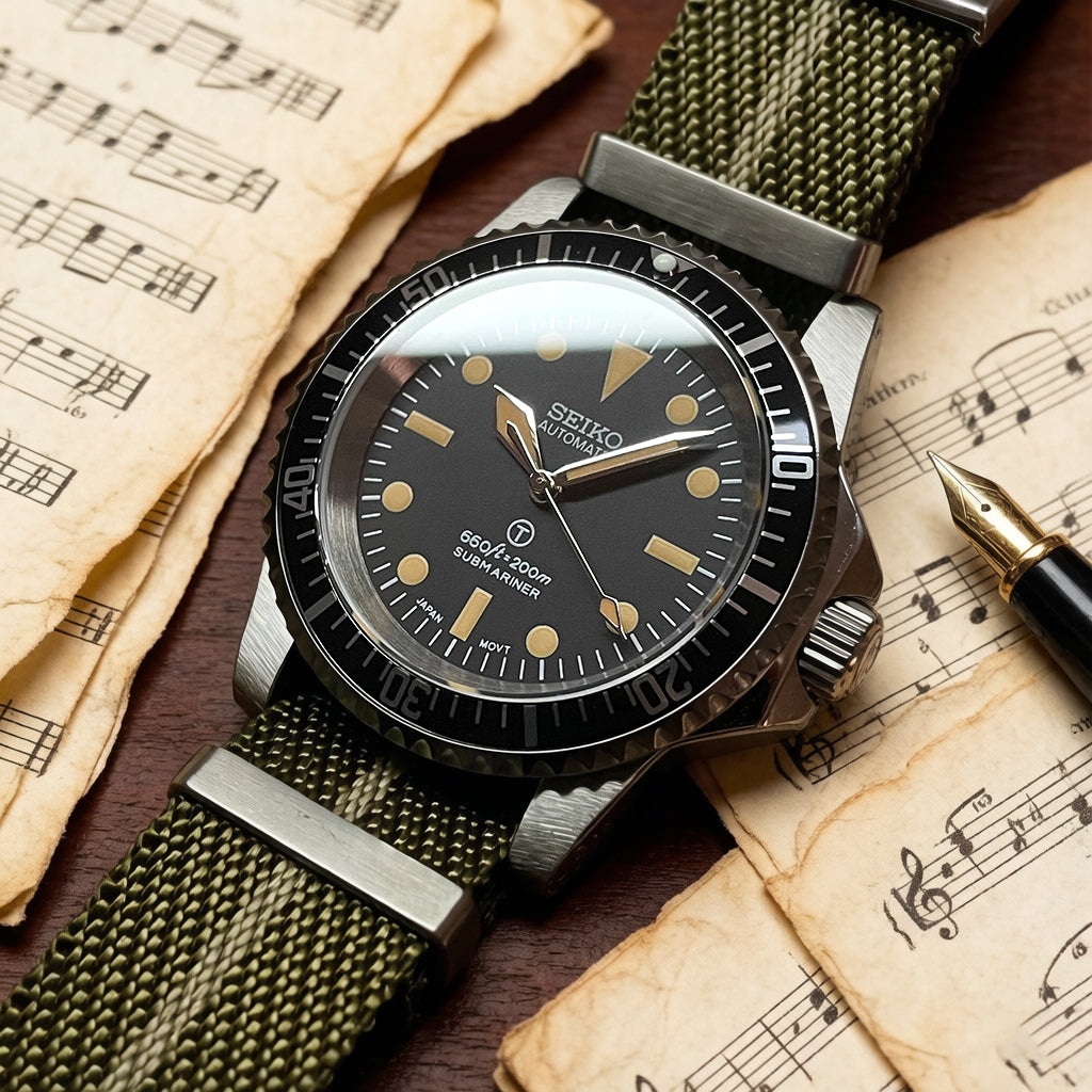 Custom Seiko Green Milsub Racing Automatic Mod Watch