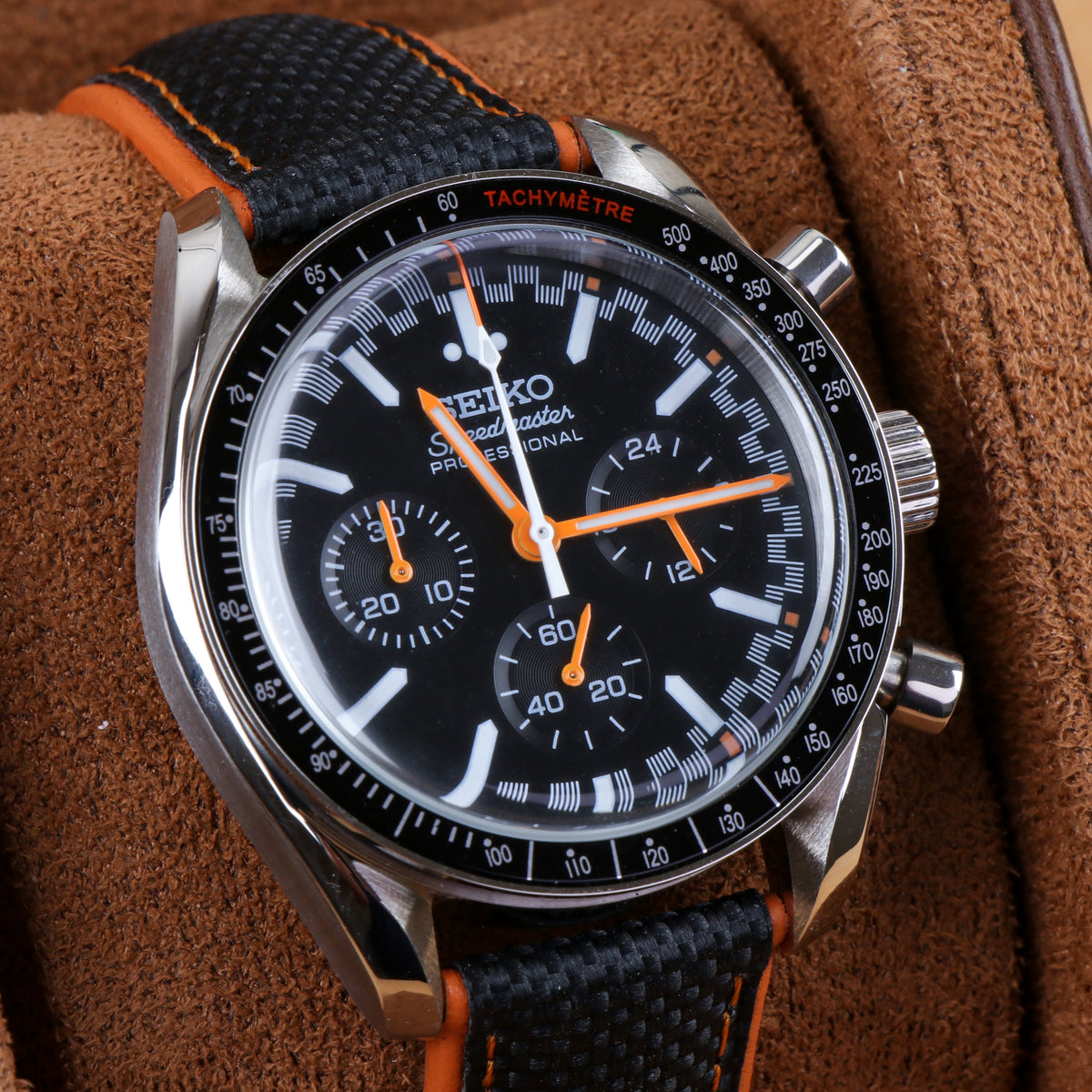 Custom Seiko Black Orange Chronograph Mod Watch